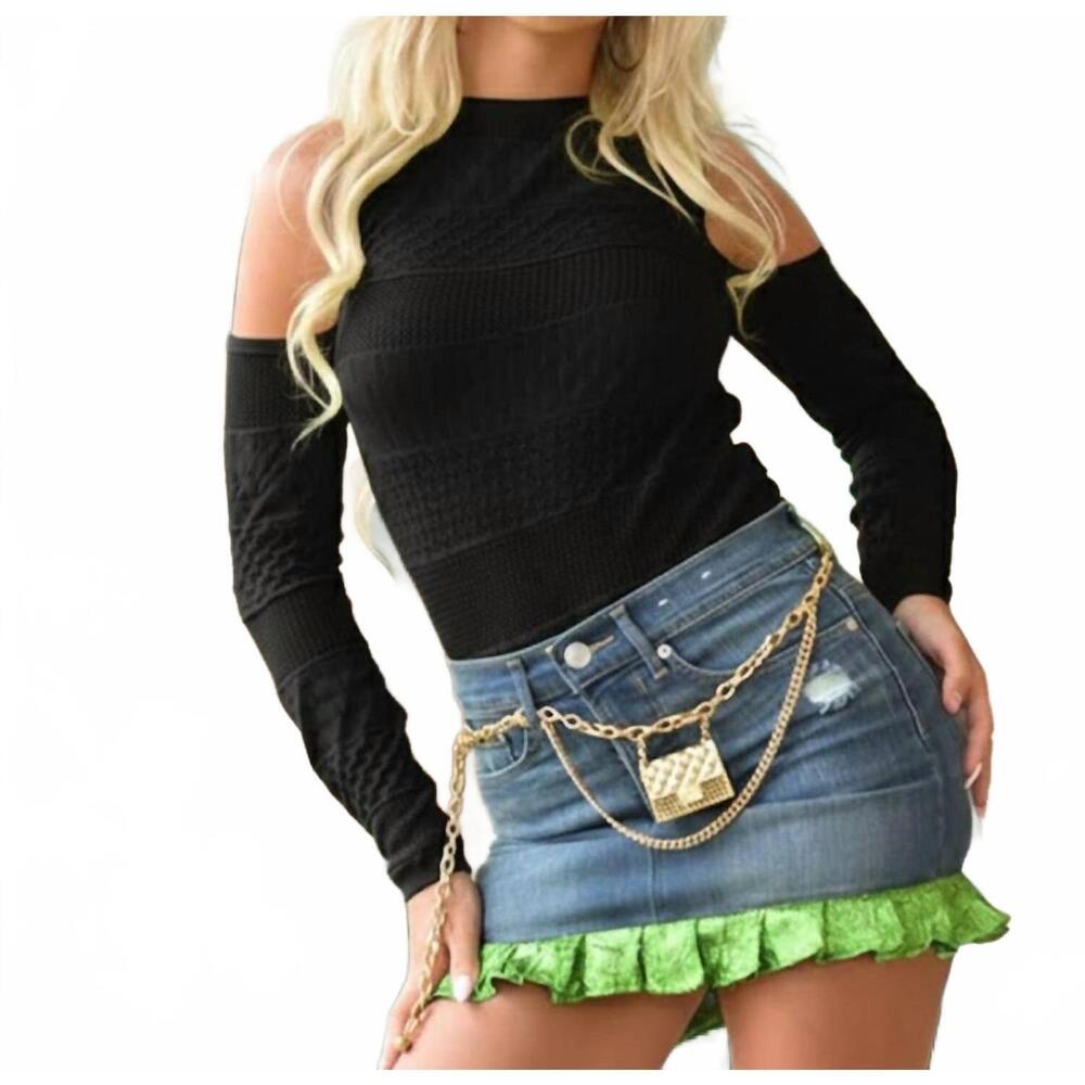 NEW BELLE D'AMOUR hot shoulder textured top in black